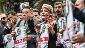 Une manifestation devant le consulat d'Arabie saoudite à Istanbul, où le journaliste Jamal Khashoggi a disparu, le 8 octobre 2018.