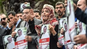 Une manifestation devant le consulat d'Arabie saoudite à Istanbul, où le journaliste Jamal Khashoggi a disparu, le 8 octobre 2018.