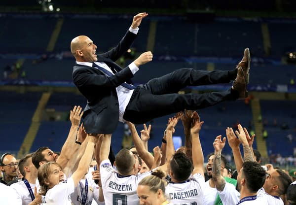 Zinedine Zidane après la victoire du Real Madrid en finale de la Ligue des champions contre l'Atlético de Madrid, le 28 mai 2016