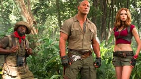 Kevin Hart, Dwayne Johnson et Karen Gillan dans "Jumanji: Bienvenue dans la jungle"