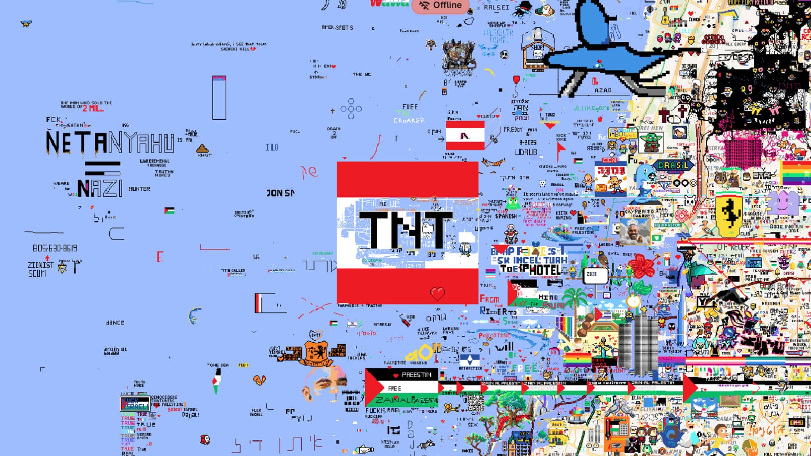 La "Pixel War" mondiale de Wplace.live (ici, l'Etat d'Israël)