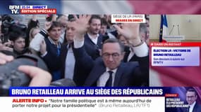 Présidence LR: Bruno Retailleau acclamé à son arrivée au siège des Républicains après sa victoire  