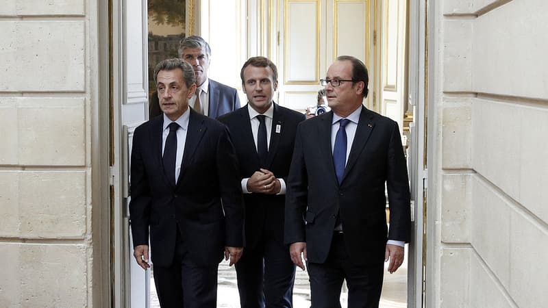 Emmanuel Macron et ses deux prédécesseurs réunis à l'Élysée. 