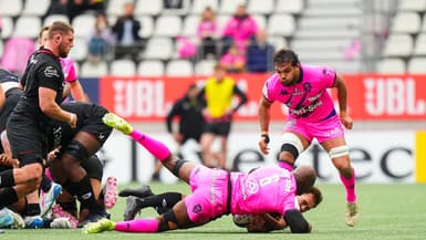 Le plaquage haut de Sékou Macalou, qui lui a valu un carton rouge, le 15 décembre 2024, lors du match Stade français - Saracens.