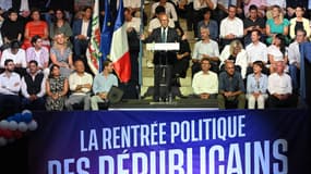 Éric Ciotti prononce un discours de rentrée politique, au Cannet, dans les Alpes-Maritimes, le 27 août 2023