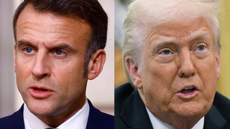 Emmanuel Macron et Donald Trump, photomontage à partir d'une photo à l'Élysée du 28 novembre 2024 et d'une autre à la Maison Blanche le 21 mars 2025