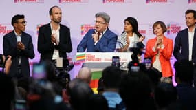 Jean-Luc Mélenchon, Manuel Bompard et Rima Hassan, le 30 juin 2024