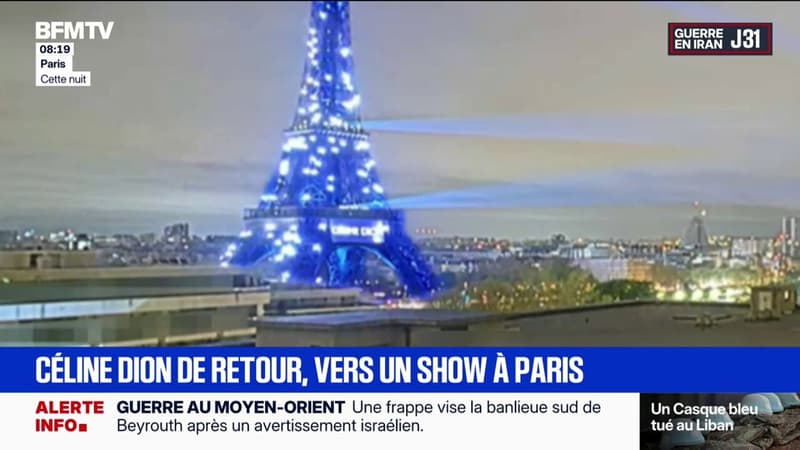 À Paris, la Tour Eiffel s'illumine pour Céline Dion pendant la nuit