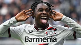 Jeremie Frimpong célèbre son but pour le Bayer Leverkusen, 5 mai 2024
