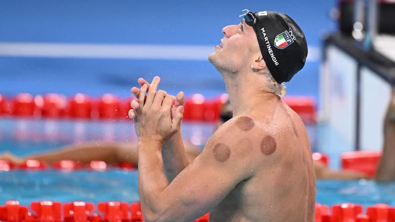 Le nageur italien Martinenghi après la finale du 100 mètres hommes à Nanterre le 28 juillet 2024
