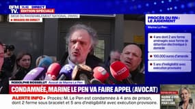 Marine Le Pen condamnée à 5 ans d’inéligibilité: "Il n'existe pas de recours contre l'exécution provisoire", déplore Me Rodolphe Bosselut, l'avocat de la présidente du groupe RN à l'Assemblée