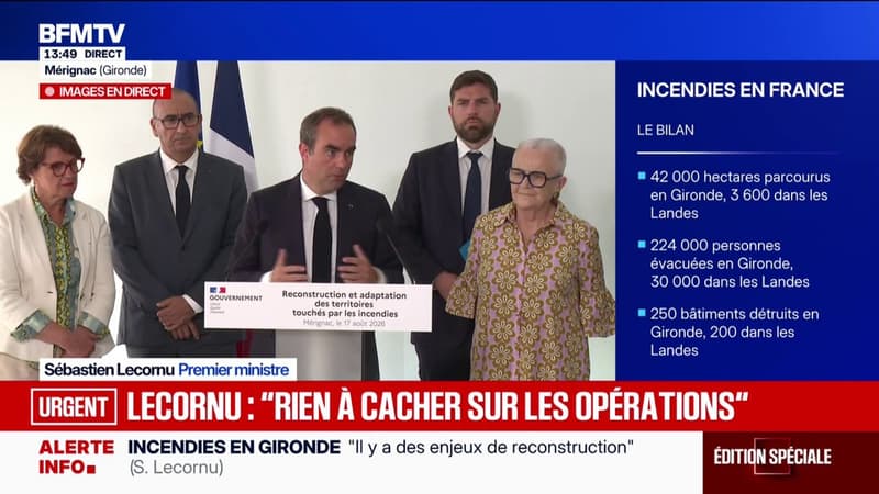 Incendies: les fonds d'accompagnement des collectivités locales pour les relogements d'urgence vont être augmentés, déclare Sébastien Lecornu, depuis Mérignac en Gironde