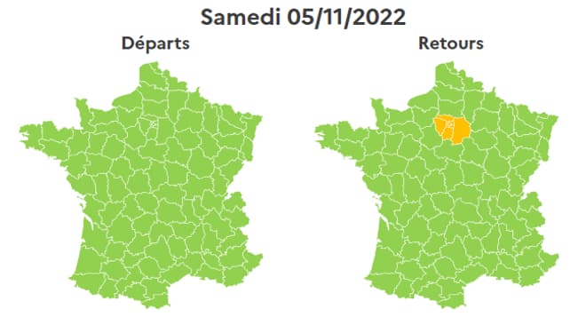 La journée reste classée orange en Ile-de-France dans le sens des retours ce samedi 5 novembre.