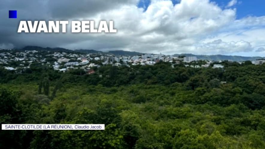 La vue d'un vacancier à Sainte-Clotilde avant le passage du cyclone Belal, sur l'île de La Réunion, le 15 janvier 2024.