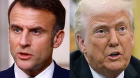 Emmanuel Macron et Donald Trump, photomontage à partir d'une photo à l'Élysée du 28 novembre 2024 et d'une autre à la Maison Blanche le 21 mars 2025