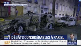 Scène de désolation avenue Kléber à Paris... Plusieurs voitures stationnées ont été incendiées