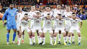 L'équipe de Gibraltar face aux Pays-Bas, lors des qualifications à l'Euro 2024 (défaite 3-0), le 25 mars 2023