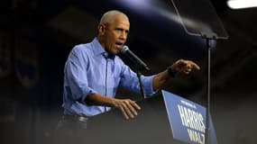 Barack Obama s'exprime dans le cadre de la campagne électorale de Kamala Harris, le 10 octobre 2024 à Pittsburgh