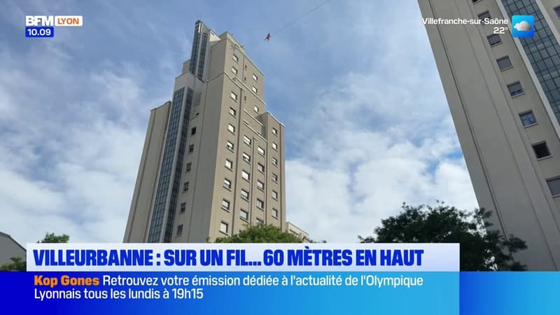 Villeurbanne: 15 funambules pour une performance sur un fil à 60 mètres de haut