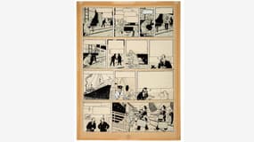 Une planche de l'édition de 1950 de "Tintin au pays de l’or noir" vendue aux enchères à la Maison Aguttes.

