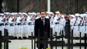Nicolas Sarkozy s'est à nouveau imprégné du souvenir de la Résistance, ce jeudi sur le plateau des Glières, alors qu'il est ébranlé par la déroute de sa majorité aux élections régionales et l'affaire des rumeurs sur son couple. /Photo prise le 8 avril 201