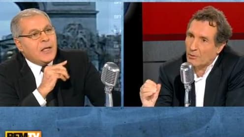 Mezri Haddad, ambassadeur de Tunisie à l'UNESCO, face à Jean-Jacques Bourdin jeudi matin sur BFMTV et RMC.