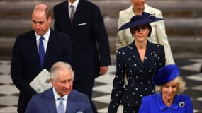Le roi Charles III, la reine consort Camilla, le prince William et la princesse Kate Middleton, à l'abbaye de Westminster, à Londres, le 13 mars 2023.