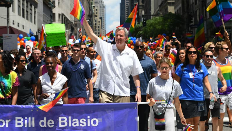 Le maire de New York, Bill de Blasio, lors d'une manifestation à New York.