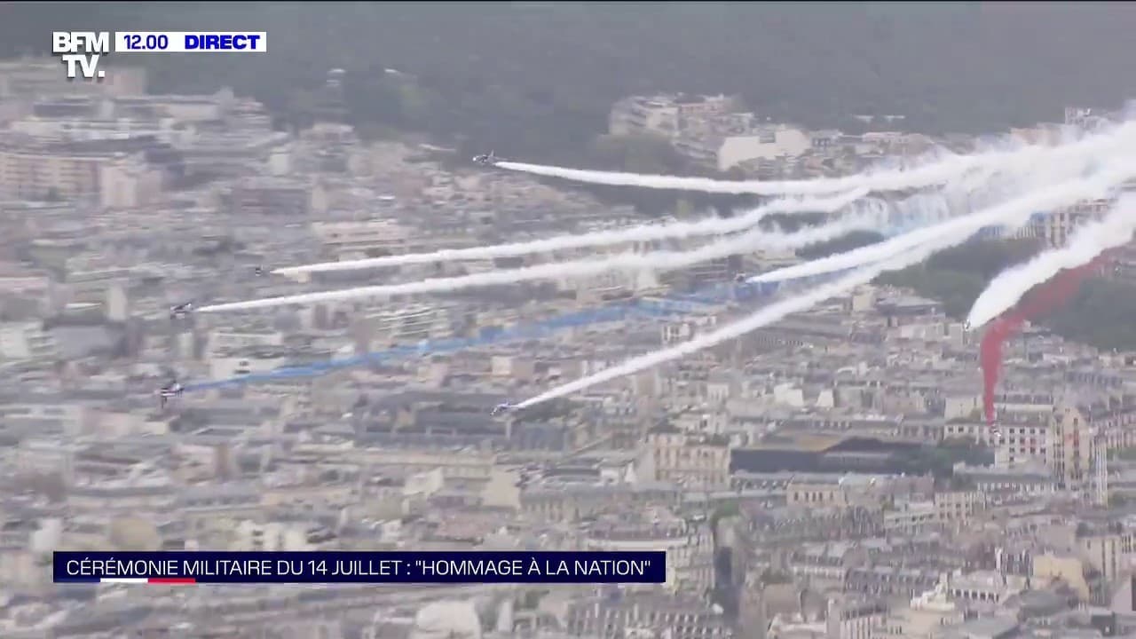 14 Juillet La Patrouille De France Dessine Un Panache Blanc Dans Le Ciel De Paris Pour Honorer Le Personnel Soignant