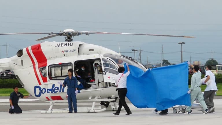 L'hélicoptère à Maebashi le 10 août dernier après le crash dans les zones montagneuses du centre du Japon.