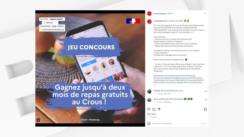 La publication instagram du compte du Crous de Strasbourg a beaucoup fait réagir sur les réseaux sociaux.