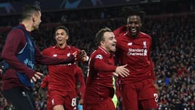 La joie des Reds après leur victoire contre le FC Barcelone, à Anfield le 7 mai 2019