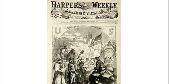 Le 3 janvier 1863, Thomas Nast présente dans le journal new-yorkais Harper's Weekly un personnage qui ne ressemble pas encore au Père Noël tel qu'on le connaît aujourd'hui. Le 3 janvier 1863, Thomas Nast présente dans le journal new-yorkais Harper's Weekly un personnage qui ne ressemble pas encore au Père Noël tel qu'on le connaît aujourd'hui.