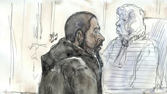 Croquis d'audience représentant le jihadiste français Peter Cherif, le 26 janvier 2011 à l'ouverture de son procès à Paris