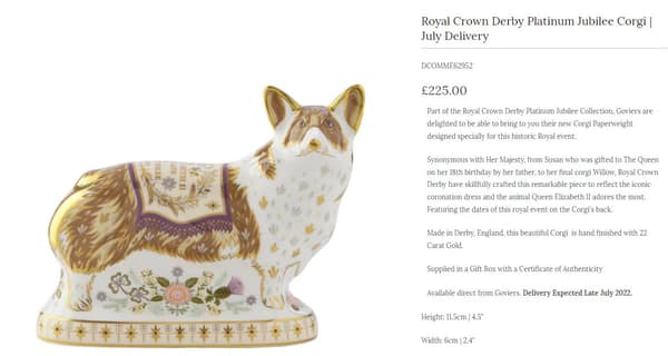 A porcelain corgi on the occasion of the Queen's Jubilee.