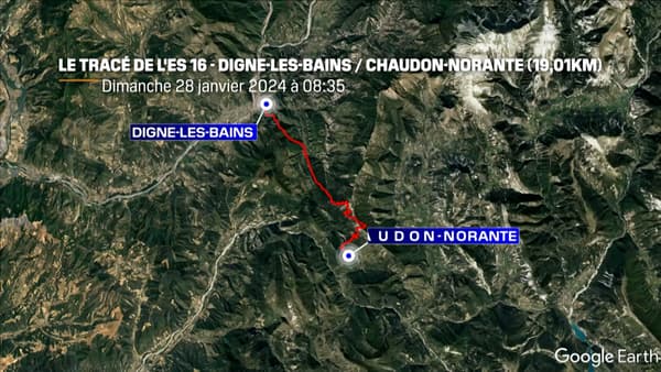 Le tracé d'une étape du Rallye Monte-Carlo 2024.