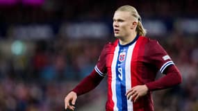 L'attaquant de la Norvège Erling Haaland face à la Slovénie le 10 septembre 2024