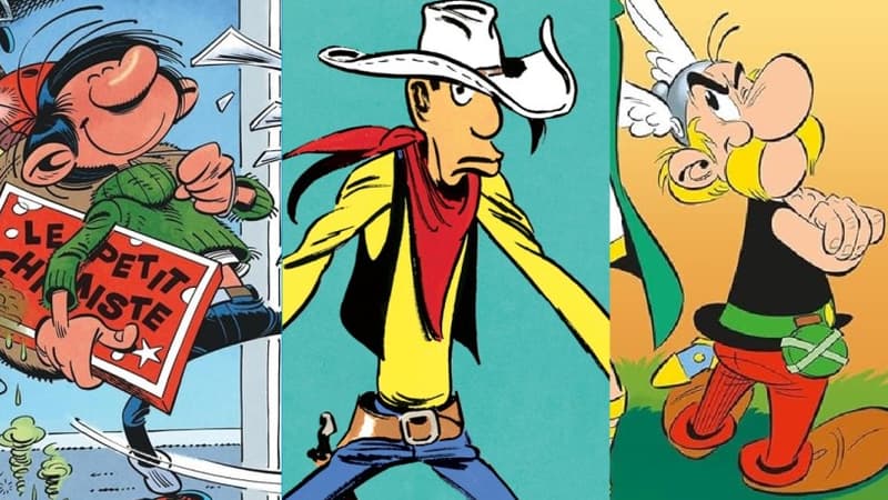 Des images des reprises de Gaston, Lucky Luke et Astérix par Delaf, Blutch et Didier Conrad