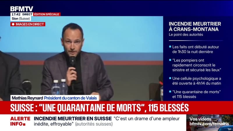 Incendie mortel à Crans-Montana: Mathias Reynard, président du canton de Valais, déclare "qu'une soixantaine de patients sont pris en charge à l'hôpital de Sion"