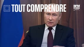 Le président russe Vladimir Poutine lors d'une allocution télévisée le 21 février 2022 à Moscou