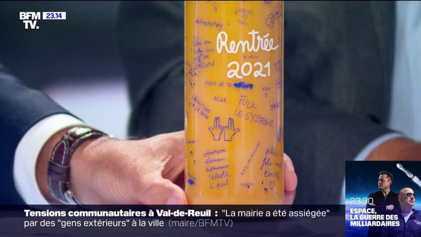 Inscription anti-police sur des bouteilles de smoothie: Monoprix