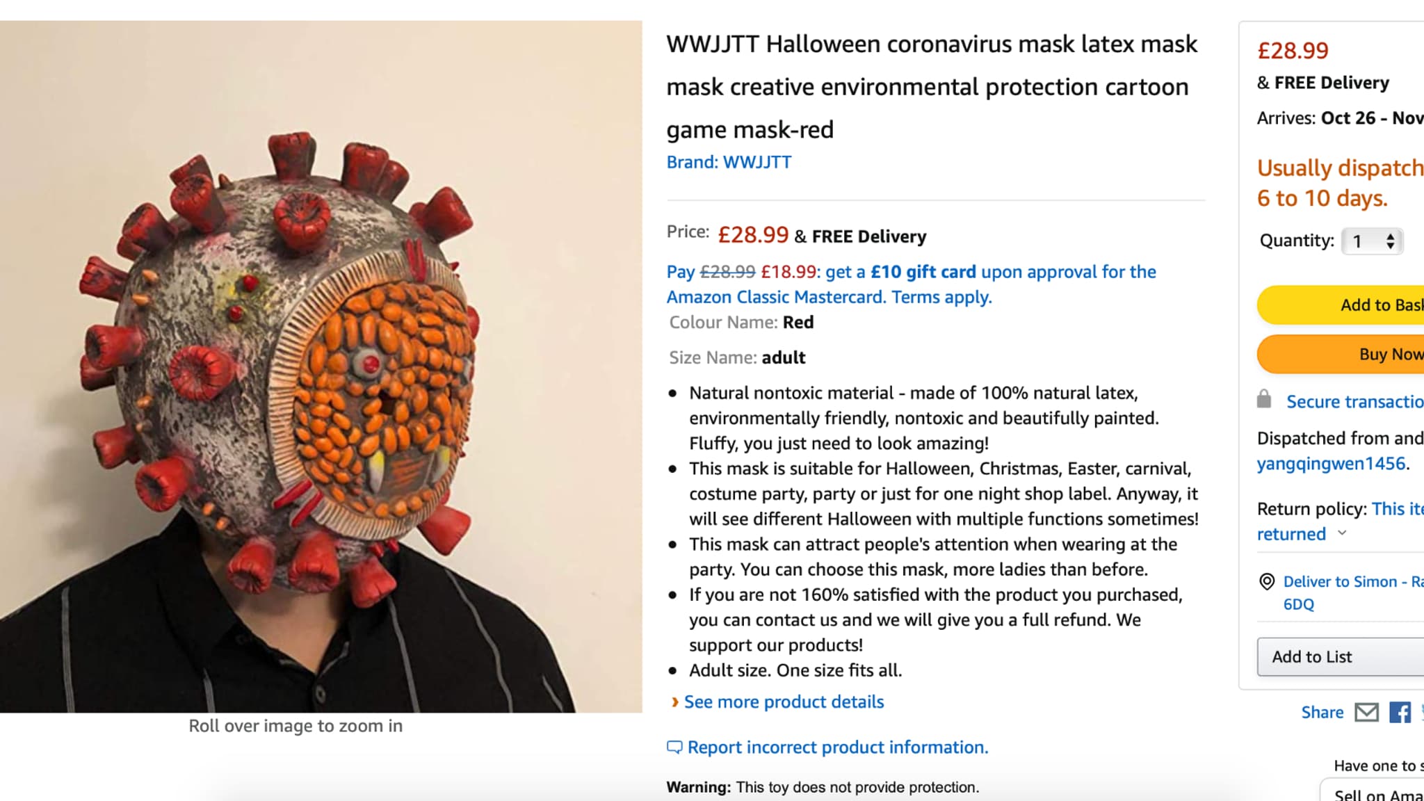 Un masque "coronavirus" en latex
