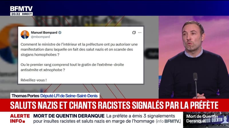 Saluts nazis et chants racistes pendant l'hommage à Quentin Deranque à Lyon: "On n'est pas surpris", explique Thomas Portes, député LFI