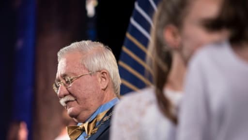 Le premier chef d'Etat d'Asgardia, le scientifique russe Igor Ashurbeyli lors de sa cérémonie d'investiture à Vienne, le 25 juin 2018
