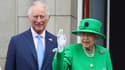 La reine Elizabeth II au balcon du palais de Buckingham pour le dernier jour de son jubilé de platine, dimanche 5 juin 2022
