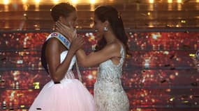 Angélique Angarni-Filopon, Miss France 2025 et Cindy Fabre, le 14 décembre 2024, jour de l'élection Miss France.