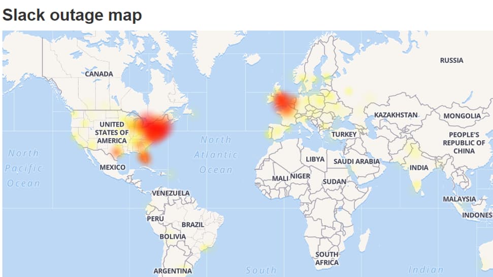 Les signalements de dysfonctionnements de Slack dans le monde. Les signalements de dysfonctionnements de Slack dans le monde.