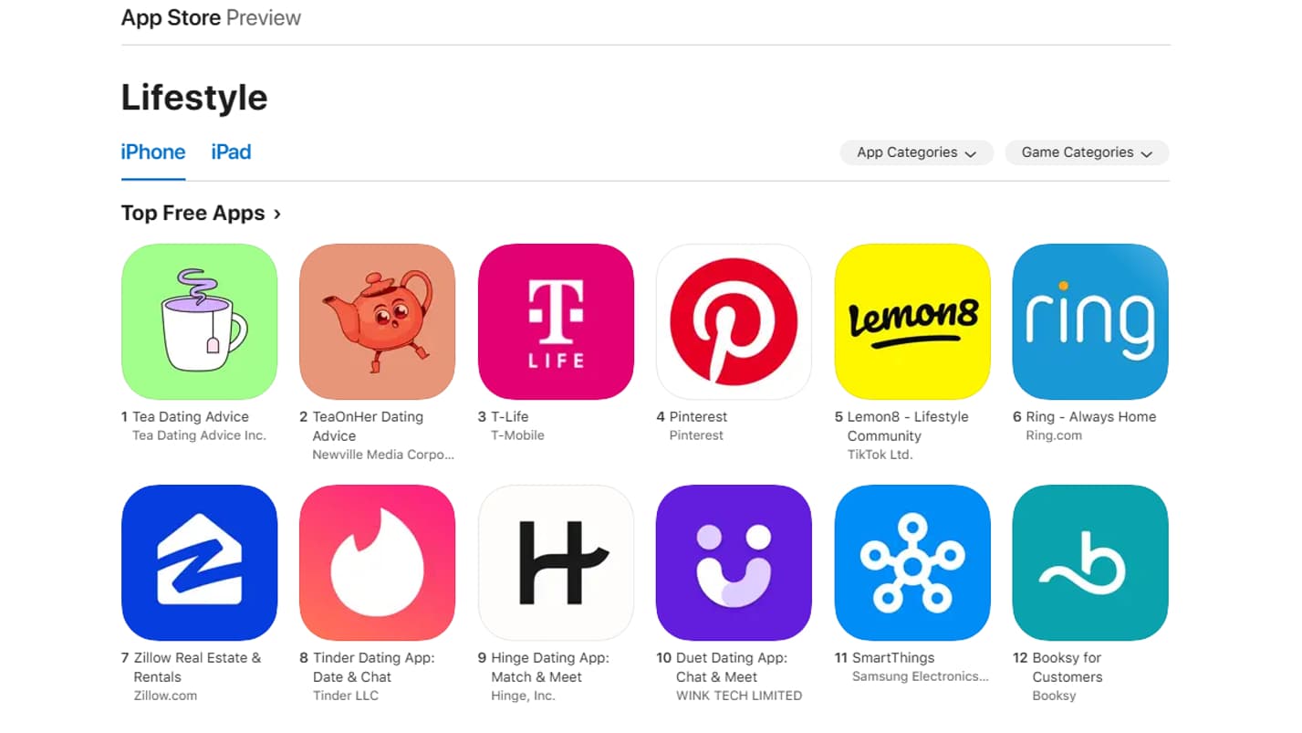 Tea et TeaOnHer sont actuellement les 2 applis les plus populaires sur l'App Store dans la catégorie Lifestyle