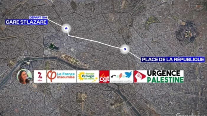 Le parcours de la marche propalestinienne organisée le mercredi 13 novembre à Paris