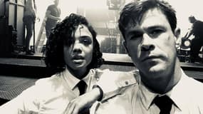 Tessa Thompson et Chris Hemsworth sur le tournage du spin-off de "Men In Black"